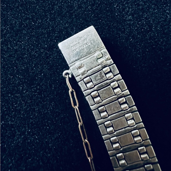 Vintage Sterling Silver Art Dec Diamond Bar Cubic Zirconia Box Clasp Bracelet - Picture 5 of 8